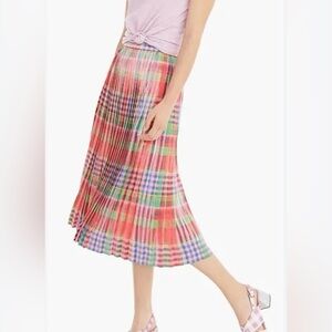 Jcrew Pink Tartan Pleated Midi Skirt - size 8